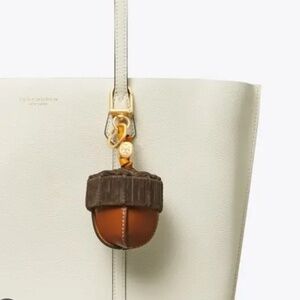 EUC Tory Burch Key Fob Tote Bag Charm Acorn Key Ring Leather | Decor Tag RARE